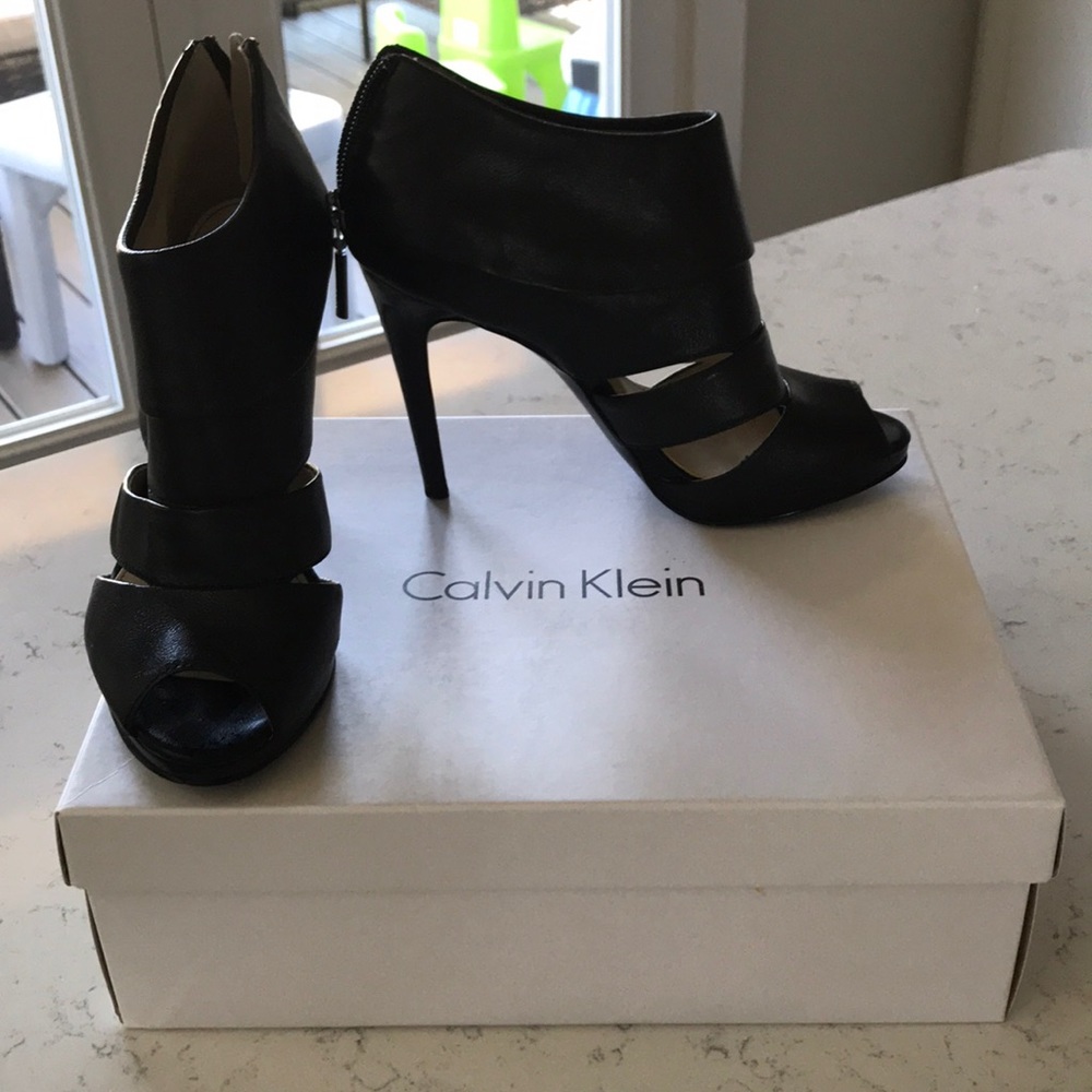 Calvin Klein Black peep toe ankle booties